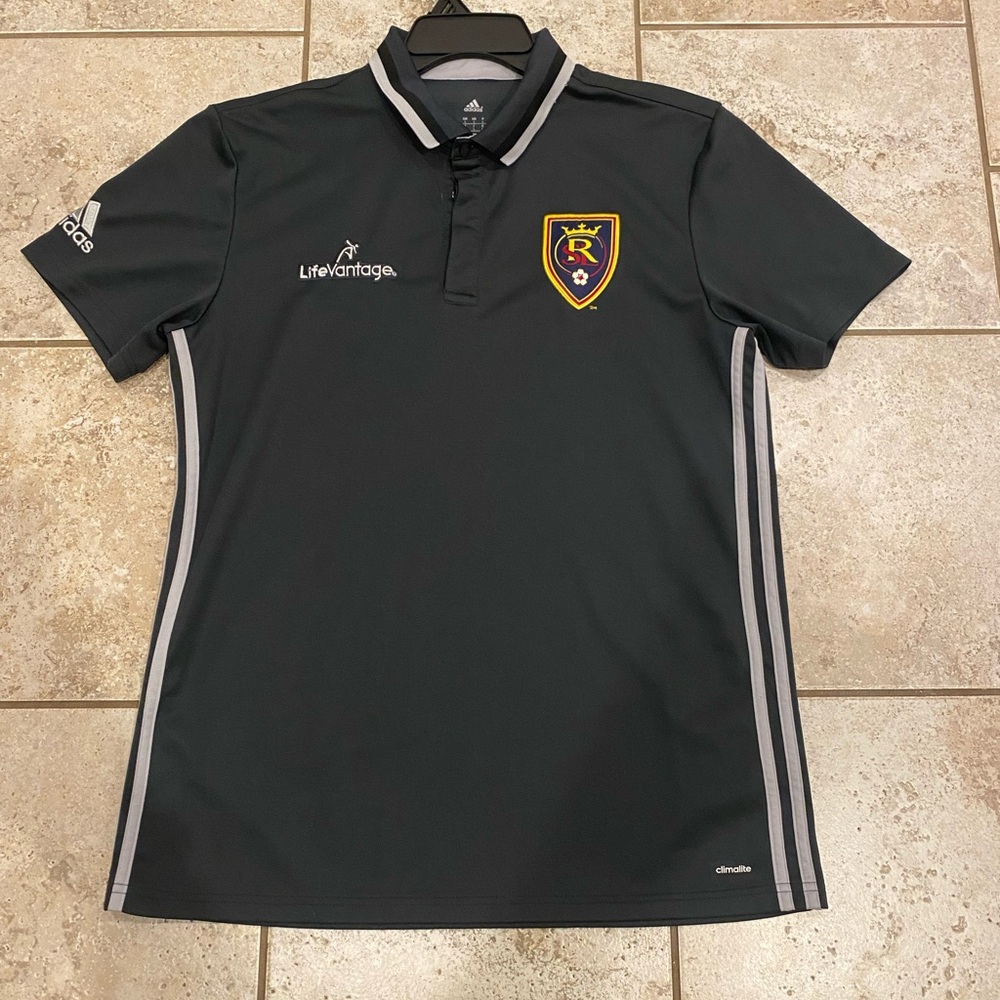 Men’s Adidas Real Salt Lake City Gray Polo, Large, Dark Gray